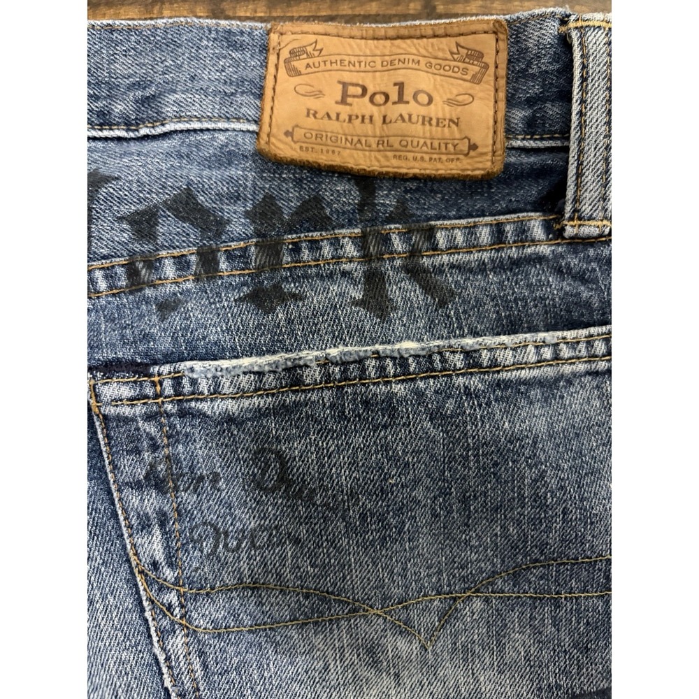 Polo Ralph Lauren Sullivan Slim Graphic Denim Shorts Men 33 Distressed Y2K Rare - Picture 7 of 14